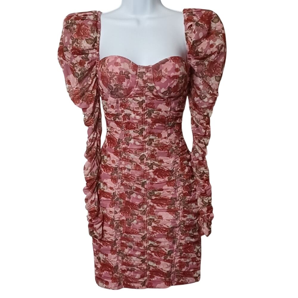 MAGNOLIA Rose Corset Bandage Bodycon Ruching Mini Dress. M